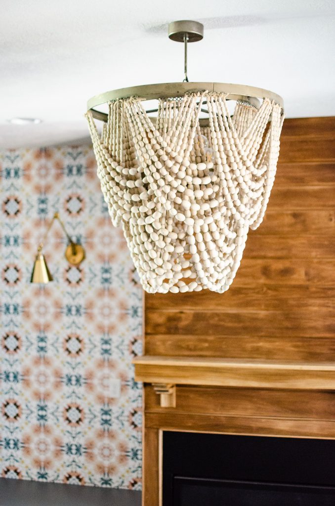 large bead chandelier in a formal living room