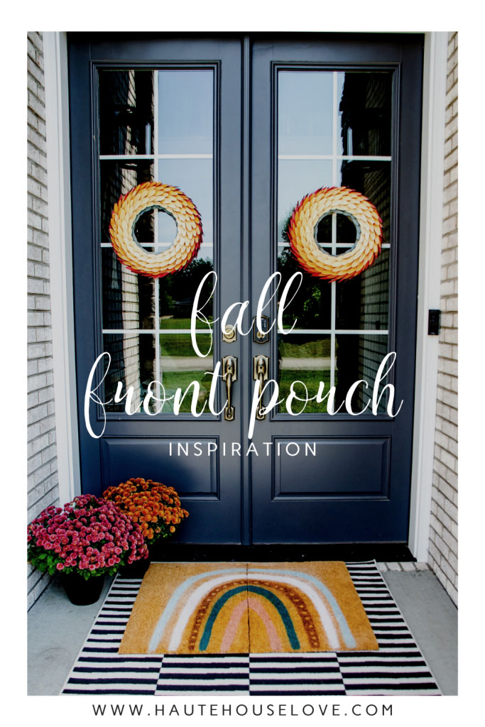 Fall Front Porch Inspiration with Fall Door Wreaths, Fall Mums and DIY Fall Rainbow Doormat