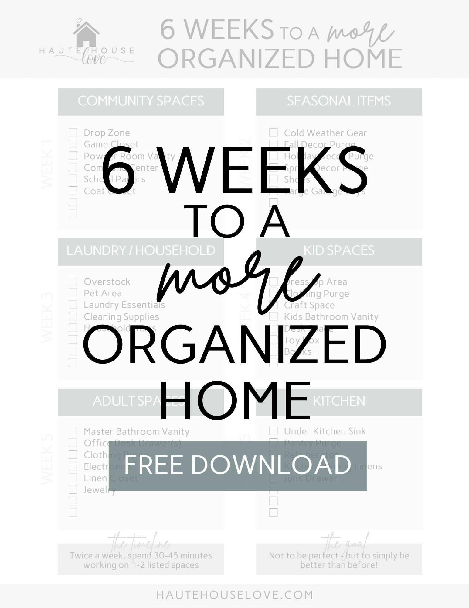 Home Organizing FREE downloadable checklist