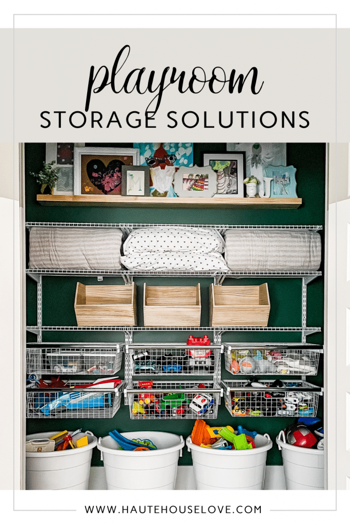 Organized Playroom closet with toy storage