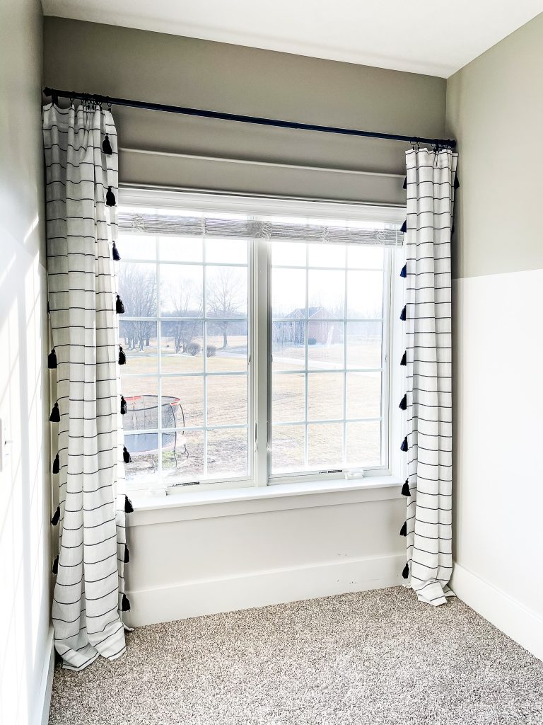 Striped tassel curtains for a playroom 