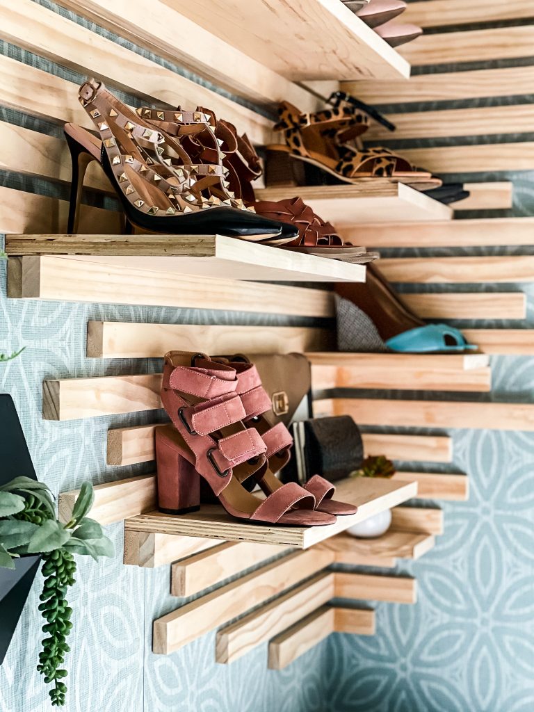 Slat Wall Shoe Shelf on HauteHouseLove.com