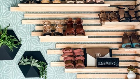wood wall shoe rack