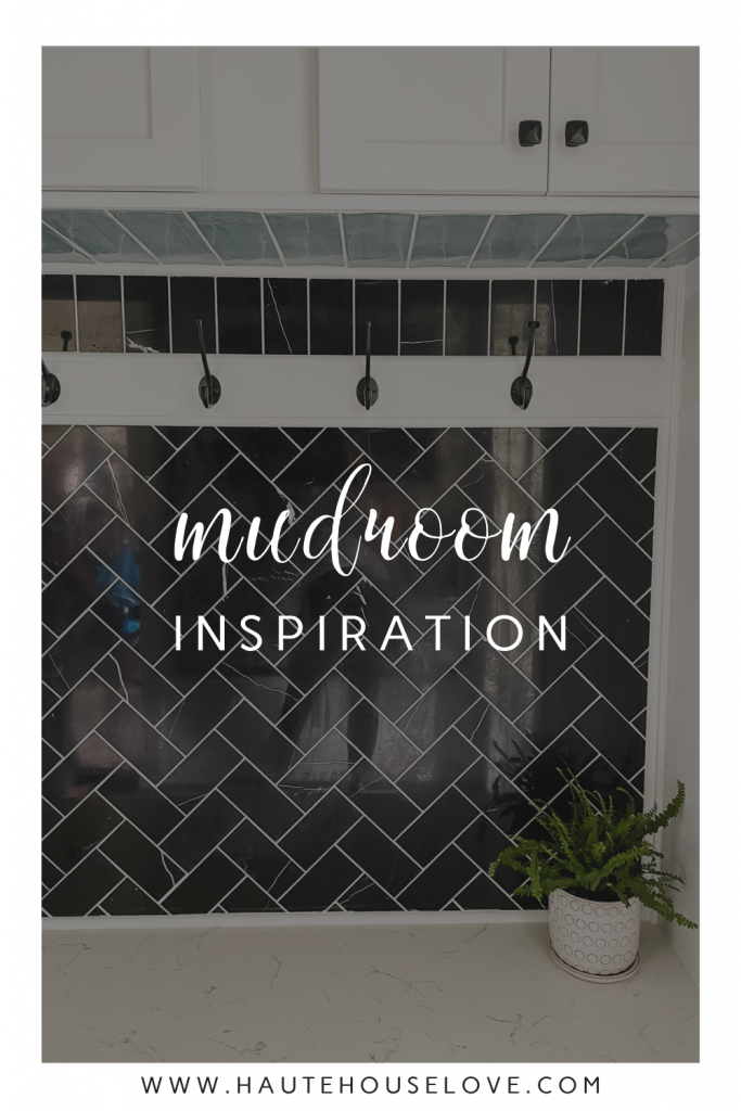 Mudroom Inspiration with black herringbone tiles on HauteHouseLove.com