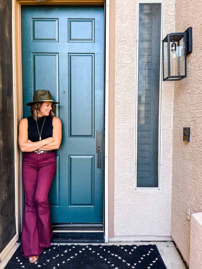 Front Door Makeover with Sherwin Williams Cascades and Matte Black Hardware